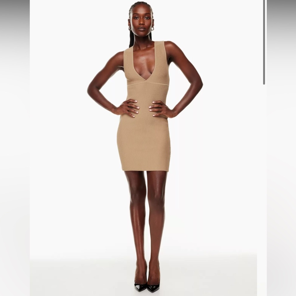 NWT Babaton Sculpt Knit Deep V Neck Dress, M